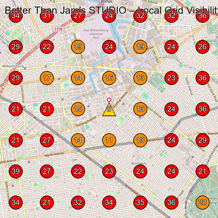 Better Than Jam's STUDIO GeoGrid visibility map for Pottery Classes in Brooklyn